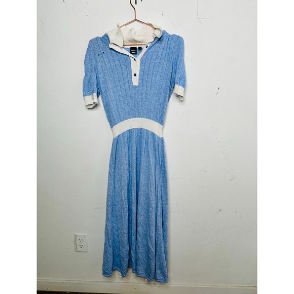 BOSS Light Blue Collared Short Sleeve Front Button Closure Polo Knit Midi Dress - Picture 3 of 14